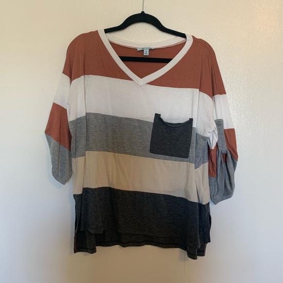 Pink Lily Tops - Colorblock Front Pocket Top